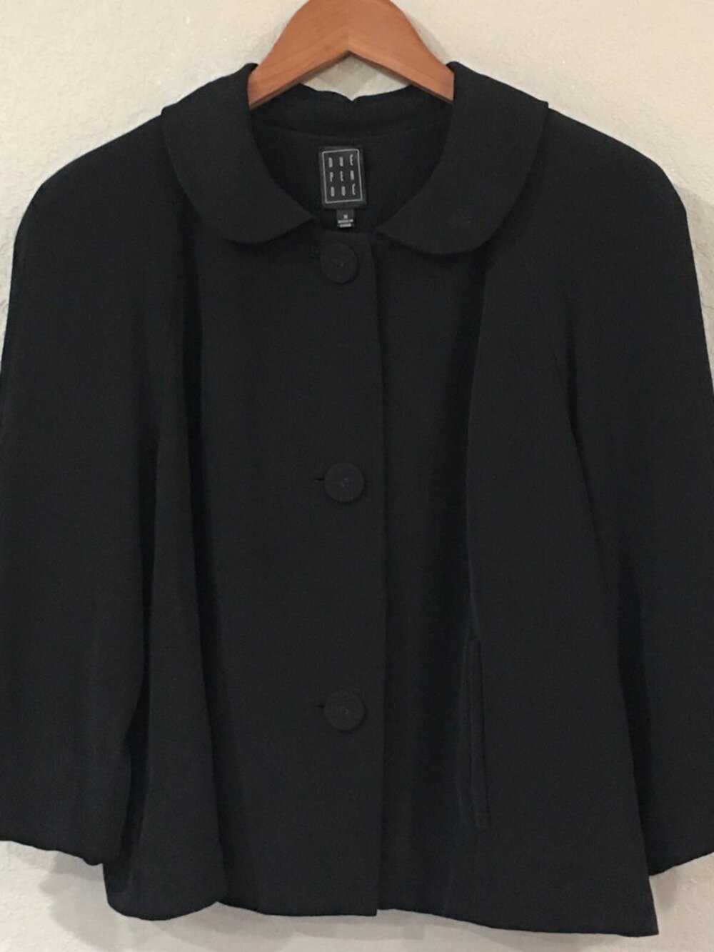 Due Per Due Women‎ Sz 16 Jacket Black 100% Silk Jackie O Quiet Luxury Career